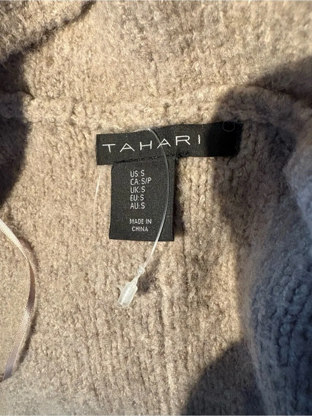 Tahari Light Gray Tan Hooded Sleeveless Knit Cardigan Vest